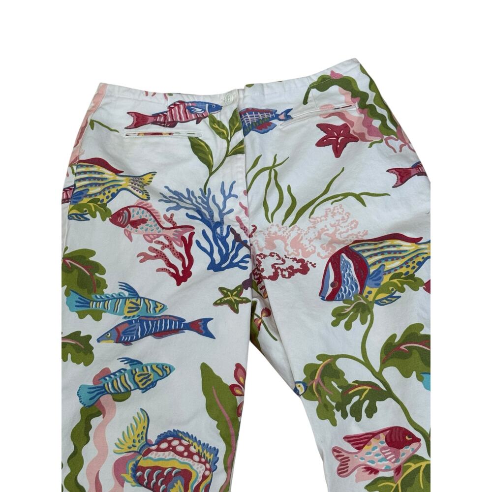 Vintage Talbots Petites Stretch Beach Pants Coral Reef Fish Ocean 6P - Picture 2 of 5